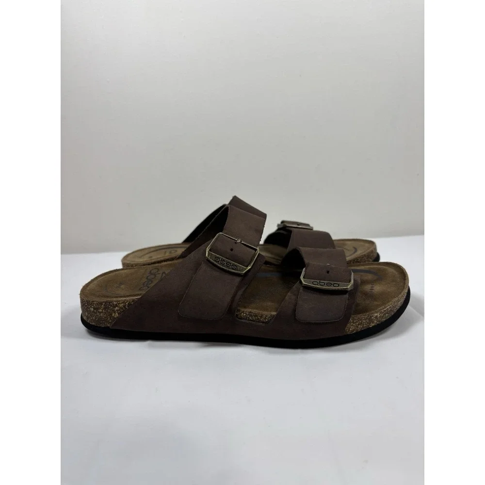 Abeo Sandals Mens N 8 Double Strap Brown Leather Comfort Slide‎ Arch Support